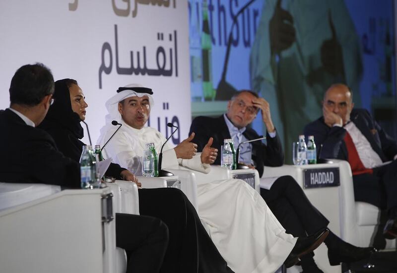 Sheikha Hanadi bint Nasser Al Thani and Mohamed Alabbar said solving employment was tied to improving education to equip youngsters for tomorrow’s job market. Ravindranath K / The National