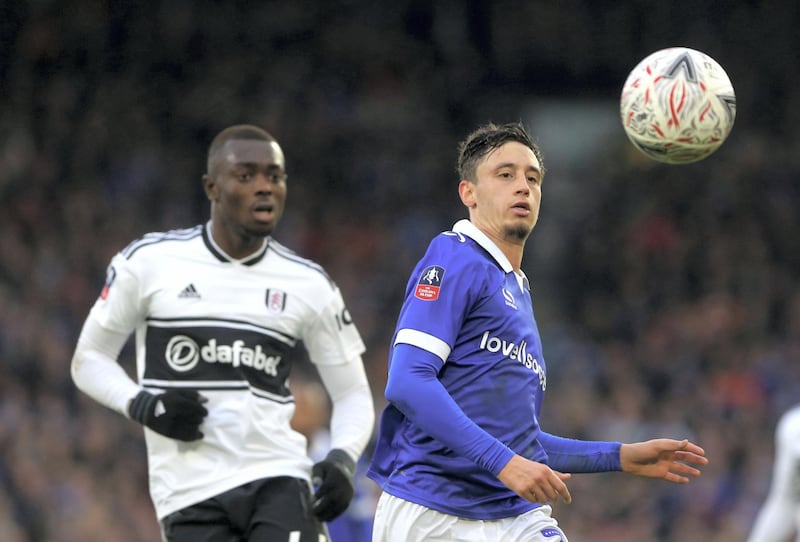 LONDON, ENGLAND - JANUARY 06: Mohammed Maouche of Oldham Athletic and Ibrahima Cisse of Fulham FC  during the FA Cup third round match between Fulham FC and Oldham Athletic AFC at Craven Cottage on January 6, 2019 in London, United Kingdom. (Photo by Chloe Knott - Danehouse/Getty Images)