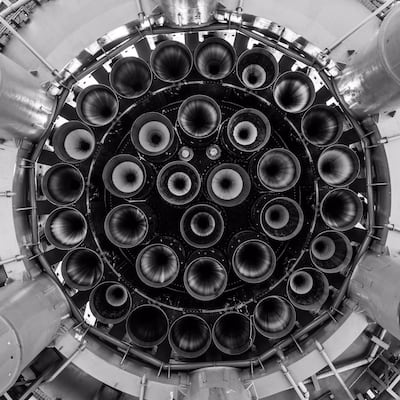 The Raptor engines on the Super Heavy booster.
