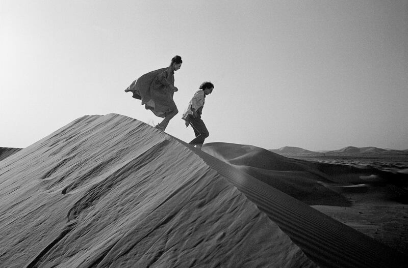 Christo and Jeanne-Claude looking for a possible site for The Mastaba
February 1982
Photo: Wolfgang Volz
© 1982 Christo *** Local Caption ***  na15mr-focus-christo3.jpg