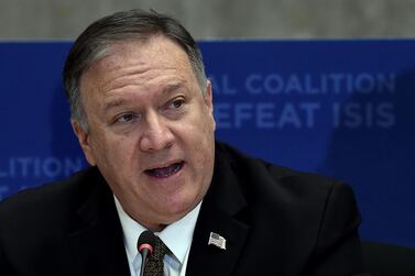 US Secretary of State Mike Pompeo speaks at the Global Coalition to Defeat ISIS Small Group ministerial meeting at the State Department on November 14, 2019. AFP