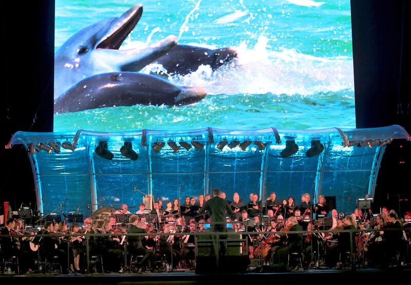 Visitors to the Volvo Ocean Race Village on the Corniche Breakwater in Abu Dhabi last night were treated to a performance of the BBC’s highly acclaimed ‘Blue Planet in Concert’ show, conducted by the composer, George Fenton. Ravindranath K / The National