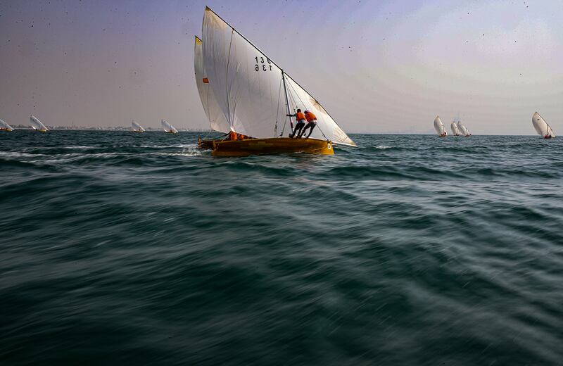 Participants in the Dubai traditional dhow sailing race at Dubai Inshore, United Arab Emirates. The race started the watersports season of the Dubai International Marine Club. EPA