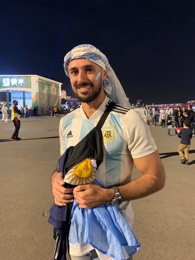 Nacho Arnoll hopes to stay until the final match and celebrate a World Cup win with Messi. Ali Al Shouk / The National