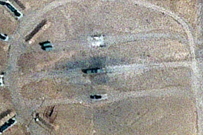 Burn marks surround what analysts identify as a radar system for a Russian-made S-300 missile battery, centre, near an international airport and air base is seen in Isfahan, Iran, on Monday, April 22, 2024. AP Photo