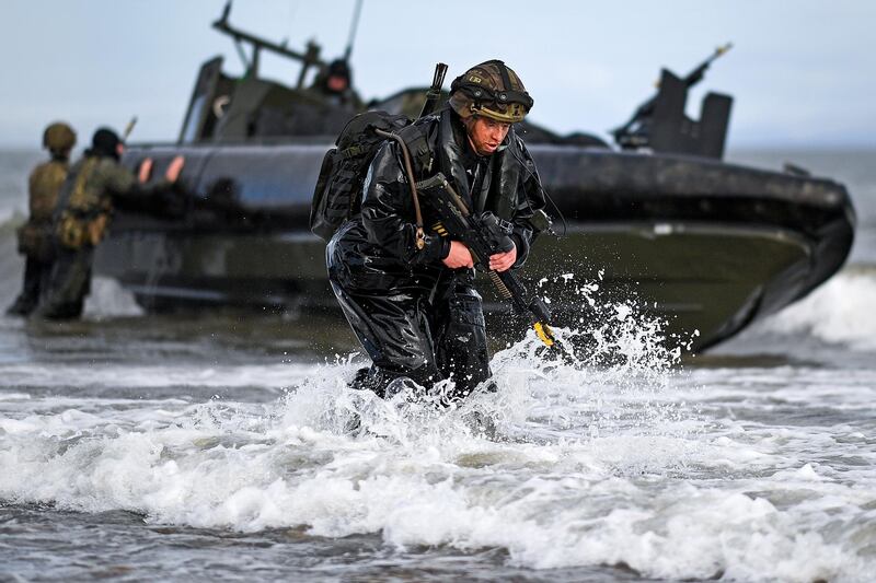 Royal Marines come ashore as they take part in Exercise Joint Warrior in Dundrennan ,Scotland. Jeff J Mitchell / Getty Images