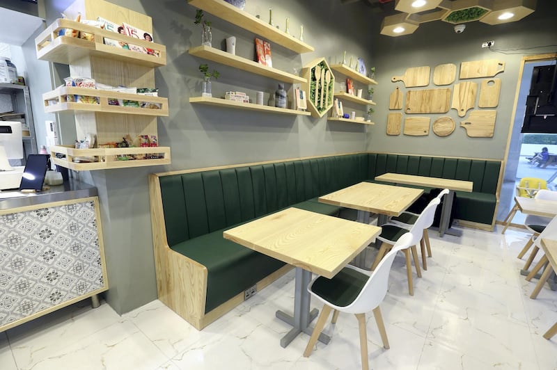 Abu Dhabi, United Arab Emirates - September 15, 2019: A look at the newly opened Sweet Greens café. They have a special focus on being healthy and environmentally friendly. Sunday the 15th of September 2019. Rihan Heights, Abu Dhabi. Chris Whiteoak / The National