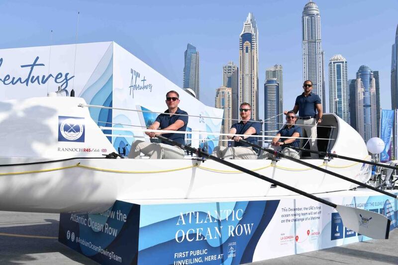 The Arabian Ocean Rowing Team has announced its plan to cross the Atlantic Ocean. (L to R) The members are Toby Gregory, James Raley, Rai Tamagnini and Fahim Al Qasimi. Photo: The Arabian Ocean Rowing Team