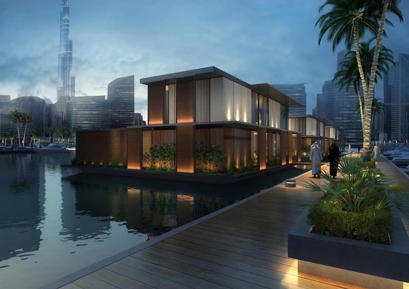 Above, an artist rendition of the 'floating homes' at Marasi Business Bay development in Dubai. Courtesy Admares