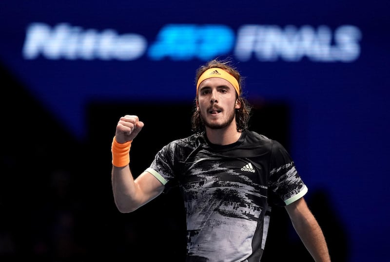 Stefanos Tsitsipas during the Men's Singles semi-final match against Roger Federer on day seven of the Nitto ATP Finals at The O2 Arena, London. PA Photo. Picture date: Saturday November 16, 2019. See PA story TENNIS London. Photo credit should read: John Walton/PA Wire. RESTRICTIONS: Editorial use only, No commercial use without prior permission.