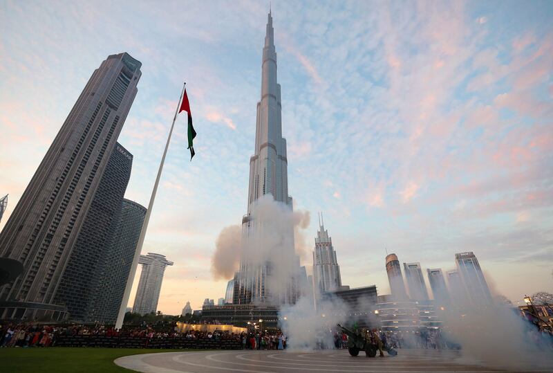 The cannon is fired at Burj Park. Chris Whiteoak / The National