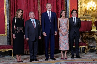 Queen Rania and King Abdullah II of Jordan with King Felipe VI of Spain, Spain's Queen Letizia and Jordan's Prince Hashem before a reception and lunch at the Royal Palace in Madrid. Reuters