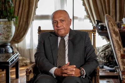 Egyptian Foreign Minister Sameh Shukry listens during an interview with The Associated Press at his office, in Cairo, Egypt, Sunday, June 21, 2020. Egypt wants the United Nations Security Council to "undertake its responsibilities" and prevent Ethiopia from starting to fill its massive, newly built hydroelectric dam on the Nile River next month amid a breakdown in negotiations, Shukry told The Associated Press on Sunday, accusing Ethiopian officials of stoking antagonism between the countries. (AP Photo/Nariman El-Mofty)