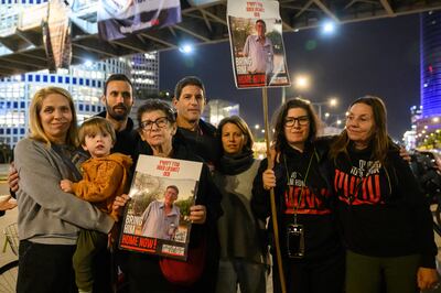 Members of the Lifschitz family protest in Tel Aviv on Wednesday, demanding the release of those held hostage by Hamas in Gaza. Getty Images