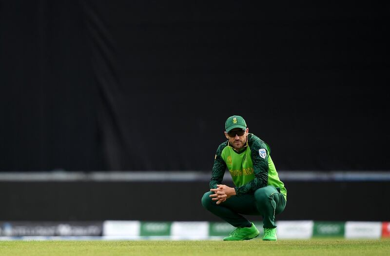 SOUTHAMPTON, ENGLAND - JUNE 05: Faf du Plessis of South Africa reacts after David Miller of South Africa drops a catch off Rohit Sharma  during the Group Stage match of the ICC Cricket World Cup 2019 between South Africa and India at The Hampshire Bowl on June 05, 2019 in Southampton, England. (Photo by Alex Davidson/Getty Images)