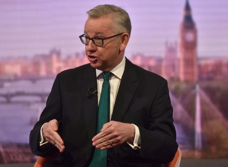 Britain's Environment Secretary, Michael Gove, appears on the BBC's Andrew Marr Show, in London, Britain September 16, 2018.  Jeff Overs/BBC/Handout via REUTERS       NO RESALES. NO ARCHIVES.