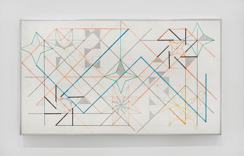 In addition to her mirror mosaics, Farmanfarmaian also produced drawings bearing similar geometric elements. Courtesy of The Third Line, Dubai. Sharjah Art Foundation 