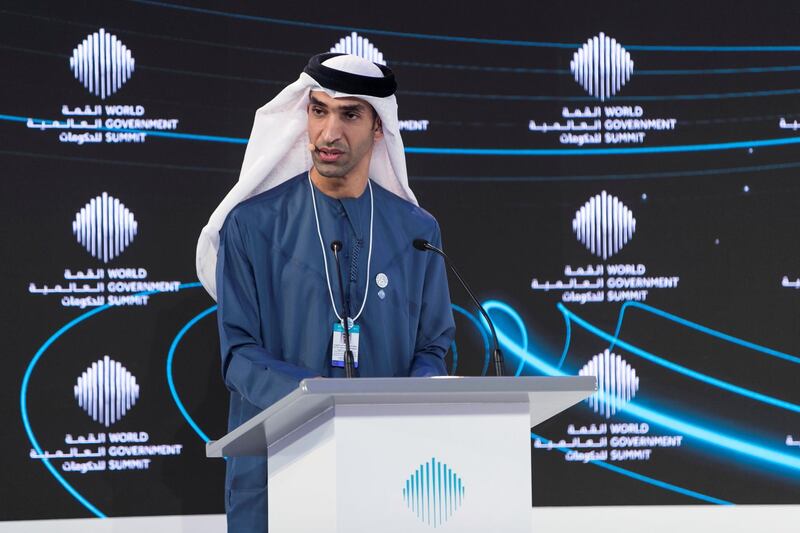 DUBAI, UNITED ARAB EMIRATES - Feb 11, 2018.

H.E. Dr. Thani AlZeyoudi, AE Cabinet Member and Minister of Climate Change and Environment, talks at the "Climate Change and its Impact on Human Prosperity" session at Dubai Government Summit.

(Photo: Reem Mohammed/ The National)

Reporter: Calin Malik
Section: NA