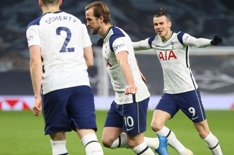 Tottenham's Harry Kane celebrates the third goal. AP