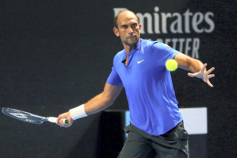 Mohamed SAFWAT (EGY) playing against Arthur DE GREEF (BEL) in their round 1 match on court 2 at the Australian Open 2021 Men‚Äôs Qualifying at the Khalifa International Tennis and Squash Complex in Doha, Qatar, Sunday, January 10, 2021. Tennis Australia Photo by Samer Alrejjal