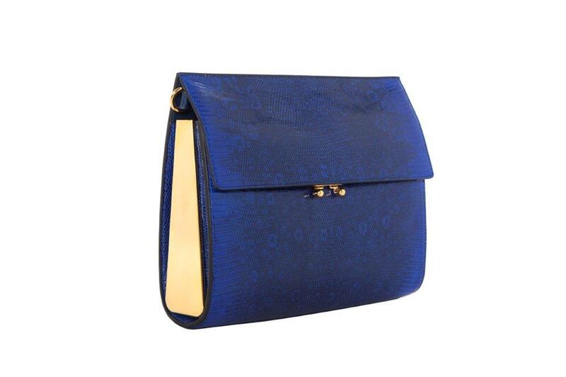 The new limited edition Blue Lizard clutch is now available at Marni in Mall of the Emirates, Dubai (Courtesy Marni)