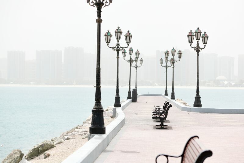 The dust has affected visibility at Abu Dhabi's Corniche. Khushnum Bhandari / The National
