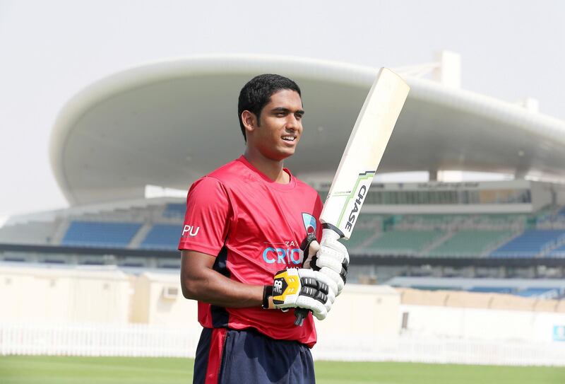 ABU DHABI ,  UNITED ARAB EMIRATES , AUGUST 22 – 2019 :- Jonathan Figy, a former UAE age group player now playing for Winchester College in England during the interview at the Zayed Cricket Academy in Abu Dhabi. ( Pawan Singh / The National ) For Sports. Story by Amith