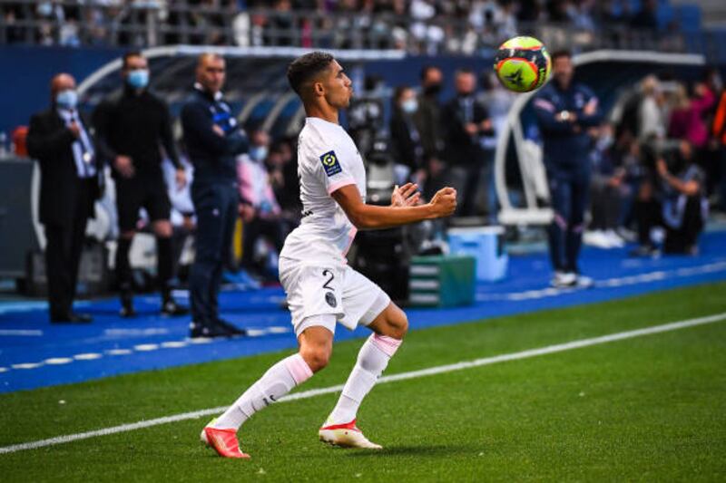 Achraf Hakimi of PSG during the Ligue 1 match between Troyes and Paris.