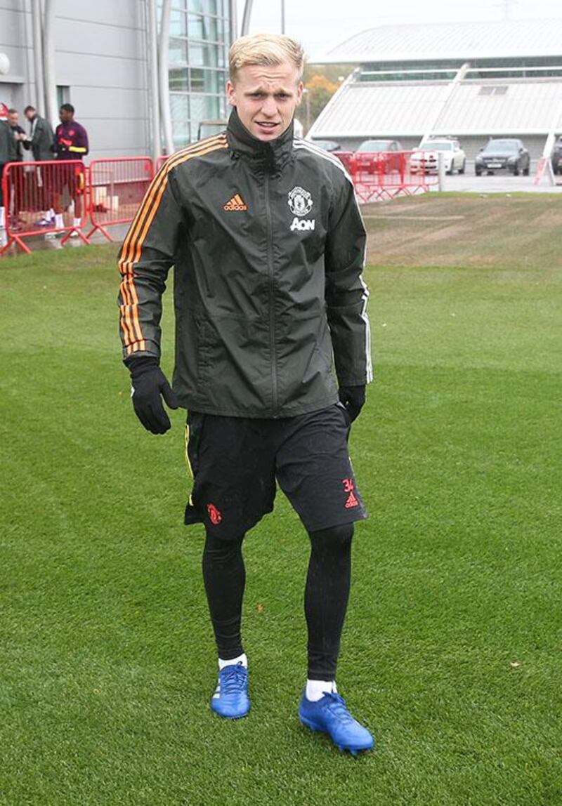 MANCHESTER, ENGLAND - OCTOBER 27: Donny van de Beek of Manchester United in action during a first team training session ahead of the UEFA Champions League Group H stage match between Manchester United and RB Leipzig at Aon Training Complex on October 27, 2020 in Manchester, England. (Photo by Matthew Peters/Manchester United via Getty Images)