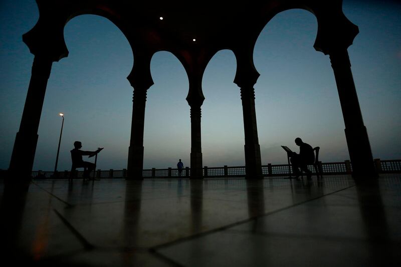 Palestinians at a mosque in Gaza City during Ramadan. Mohammed Abed / AFP