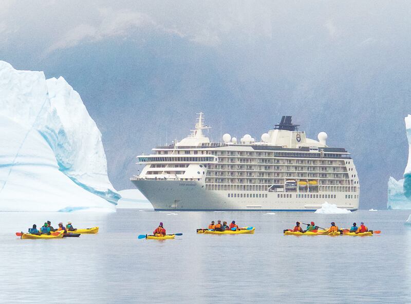 The 644-feet-long, 12 deck vessel, which is registered in the Bahamas, was launched in 2002 and circumnavigates the globe.