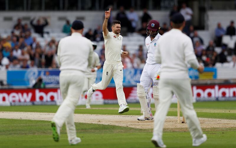 Cricket - England vs West Indies - Second Test - Leeds, Britain - August 25, 2017   England's James Anderson celebrates after taking the wicket of West Indies' Kieran Powell   Action Images via Reuters/Lee Smith