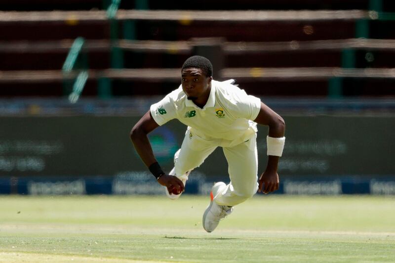 South Africa's Lutho Sipamla fields during the first day of the second Test cricket match between South Africa and Sri Lanka at the Wanderers stadium in Johannesburg. AFP