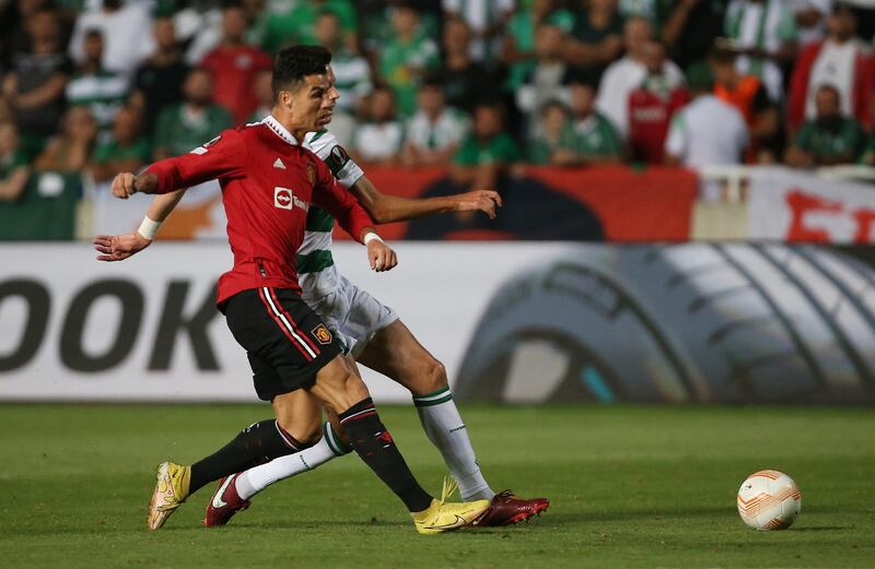 United's Cristiano Ronaldo battles for possession. Reuters