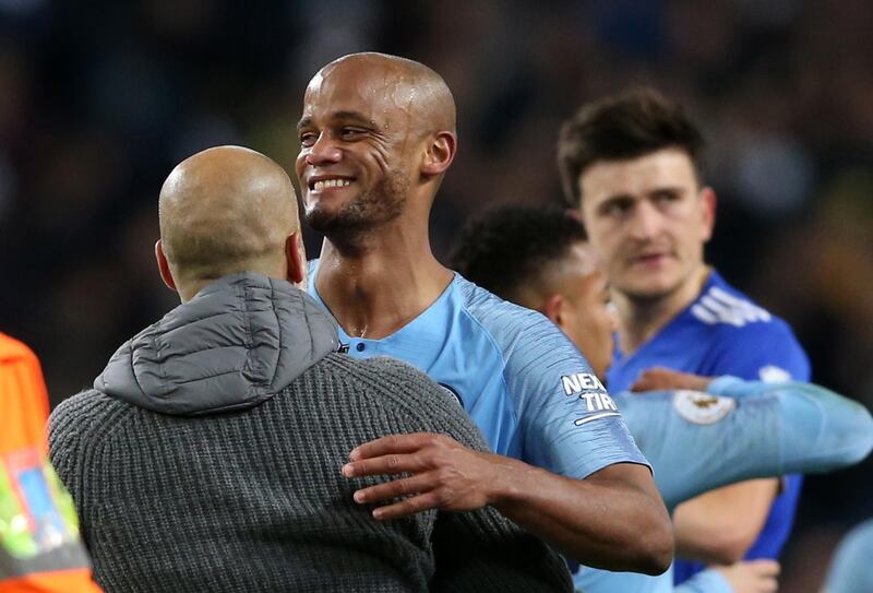 Vincent Kompany and Pep Guardiola after the end of the match. EPA