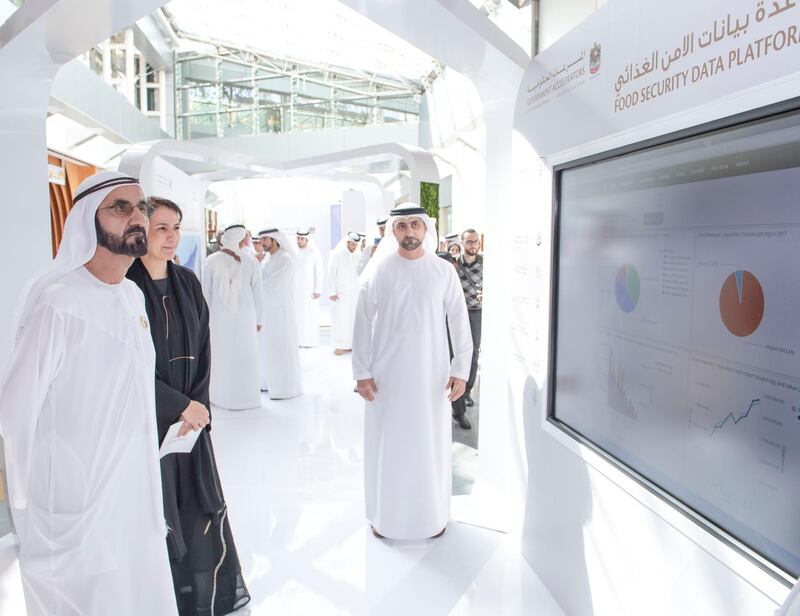 Vice President, Prime Minister of the UAE and Ruler of Dubai Sheikh Mohammed bin Rashid Al Maktoum visits the Government Accelerators headquarters at Emirates Towers in Dubai. Courtesy Wam