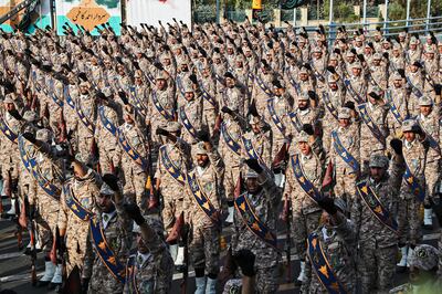 IRGC troops during a military parade. AFP PHOTO / HO / IRANIAN PRESIDENCY