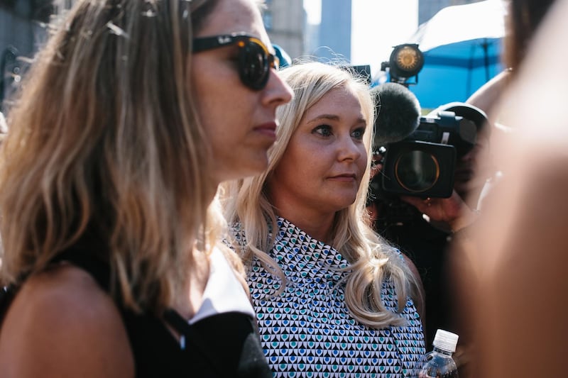 epa07798190 Some of deceased financier Jeffrey Epstein's alleged victims, including Virginia Roberts Giuffre (C) exit the United States Federal Courthouse in New York, New York, USA, 27 August 2019. Epstein's accusers attended a hearing to testify in favor of continuing his trial. Epstein was found dead in his prison cell on 10 August 2019 while awaiting trial on sex trafficking charges.  EPA/ALBA VIGARAY