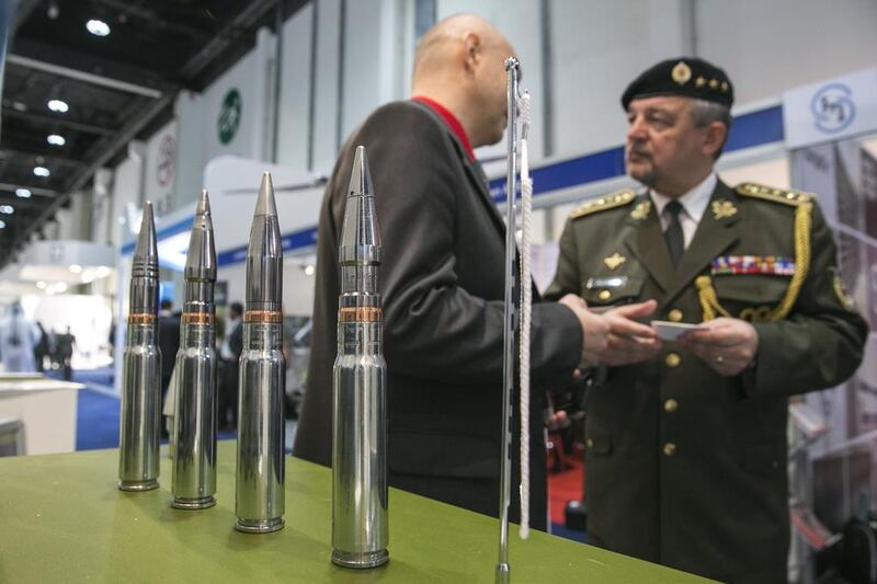 Slovak-made ammunition stands on display at the Slovak Ministry of Defence stand. Silvia Razgova / The National