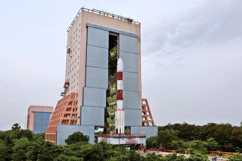 The fully integrated PSLV-C34 rocket with all its 20 satellites aboard is moved out of the vehicle assemble building to the second launch pad at the Sriharikota's Satish Dhawan Space Centre in Andhra Pradesh, India in June 2016. Courtesy Isro