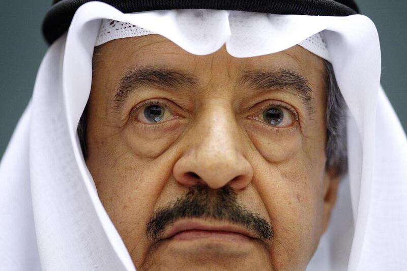 Bahraini Prime Minister Sheikh Khalifa bin Salman al-Khalifa looks before receiving the 2006 Special Citation and Habitat Scroll of Honor on the sideline of the first annual ministerial review of the Economic and Social Council (ECOSOC), 02 July 2007 at the United Nations office in Geneva. The prime minister was awarded by UN-HABITAT, a specialized United Nations agency mandated to promote socially and environmentally sustainable towns and cities.  AFP PHOTO / FABRICE COFFRINI (Photo by FABRICE COFFRINI / AFP)