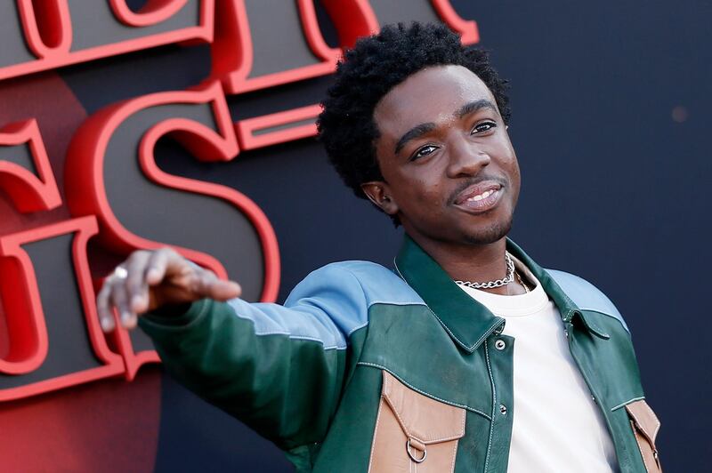 US actor Caleb McLaughlin, who plays Lucas Sinclair, poses for photos on the red carpet prior to the premiere of 'Stranger Things: Season 3' in Santa Monica.  EPA