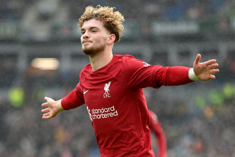 Harvey Elliott celebrates scoring for Liverpool. Getty