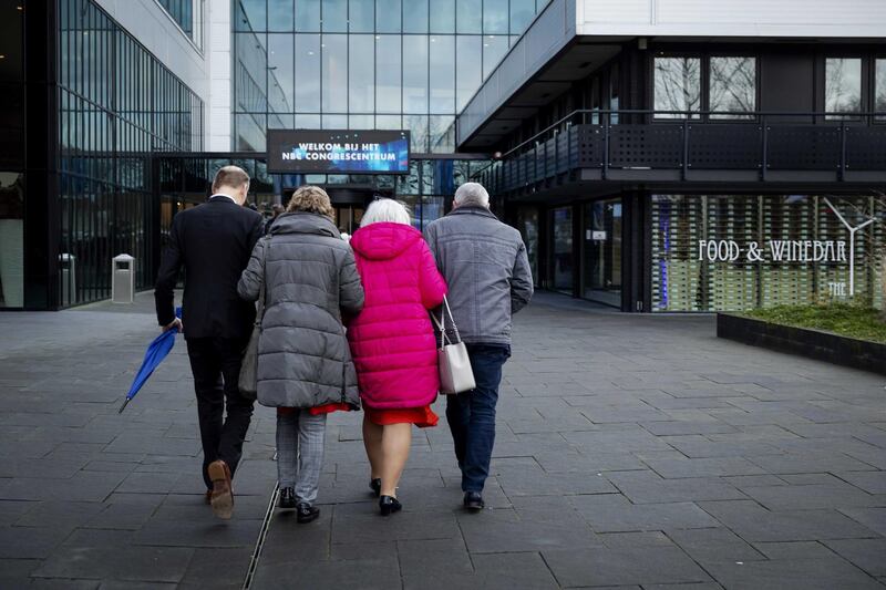 Relatives arrive at a convention centre to follow the MH17 process from a distance, in Nieuwegein, the Netherlands on March 9, 2020. EPA