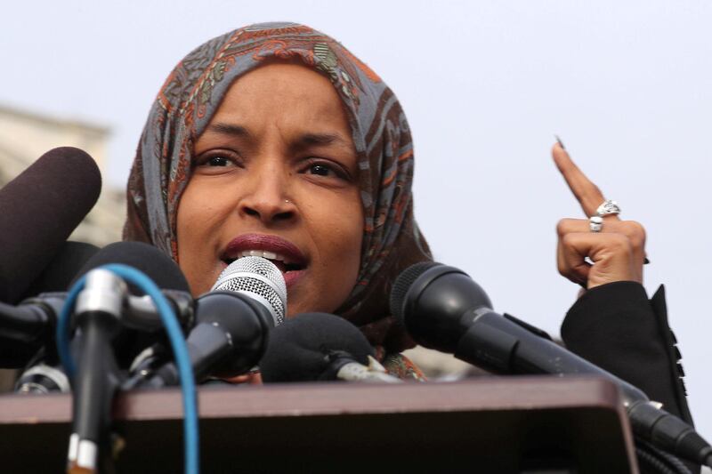 FILE PHOTO: U.S. Representative Ilhan Omar (D-MN) participates in a news conference to call on Congress to cut funding for ICE (Immigration and Customs Enforcement), at the U.S. Capitol in Washington, U.S., February 7, 2019.  REUTERS/Jonathan Ernst/Files