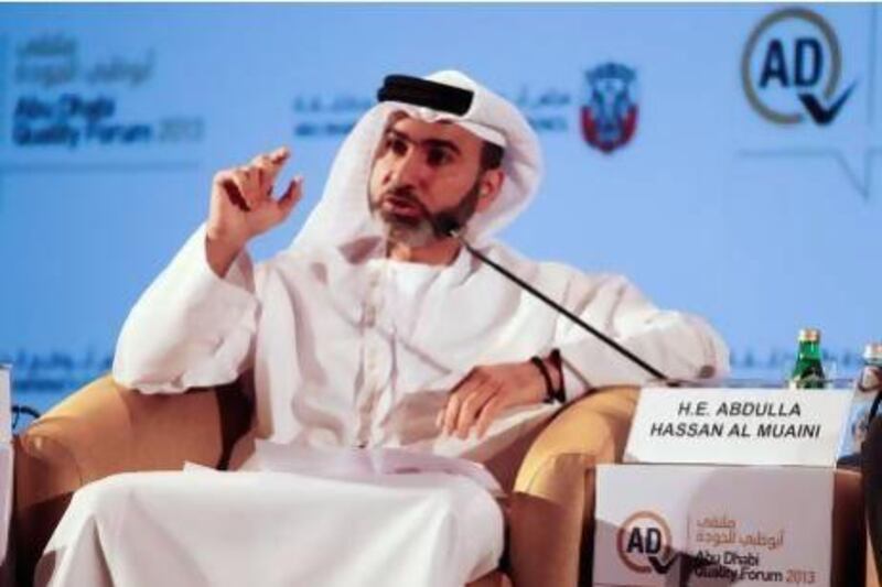 Abdulla Al Muaini speaks during a plenary session at the Abu Dhabi Quality Forum 2013 yesterday. Sarah Dea / The National