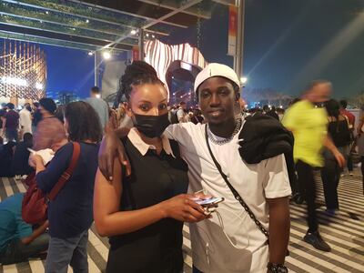 Ugandan visitor Kevin Lyto, right, at Expo 2020 Dubai. Saeed Saeed/The National