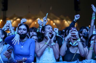 Fans cheer as Lewis Capaldi performs at Etihad Park, Yas Island. Khushnum Bhandari / The National
