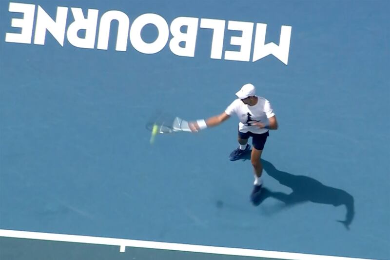 Novak Djokovic practices at Melbourne Park on Tuesday. AP