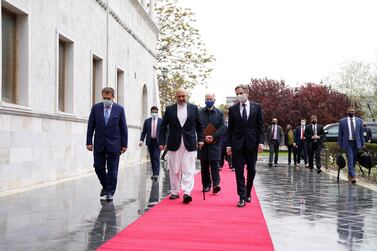 US Secretary of State Antony Blinken (R) with Afghanistan’s Minister of Foreign Affairs Mohammad Hanif Atmar, last week in Kabul, Afghanistan AFP 